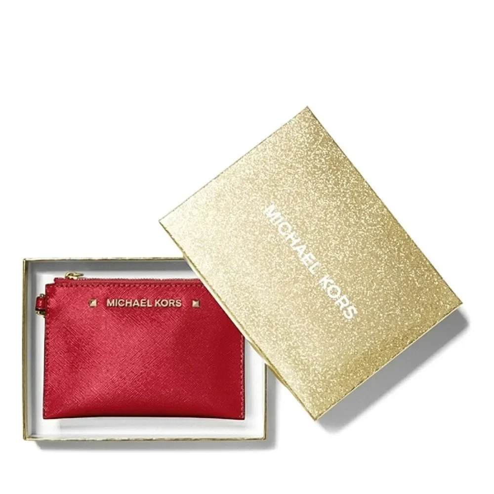 New! MICHAEL KORS Karla Red Leather Small Wristlet With Gift Box